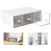 Stackable Desk Makeup Organizer, Clear Storage Case with 3 Detachable Drawers, ABS Cotton Pad Dispenser, Multifunctional Storage Container for Stationery, Cosmetics, Sundries, Vanity Organizer