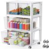 Stackable Storage Drawer Carts with Wheels, Extra Large Storage Bins 3 Tier 4Pull-Out Drawers, Clear Plastic Storage Cabinet Organizer Container for Home Office Bedroom Bathroom Art Crafts Under Desk