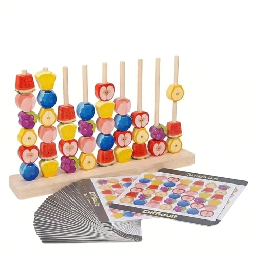 Stack Game for Family,Color Stack Challenge Game with 30 Challenge Cards,Color Matching Stacking Puzzle Game,Family Game Night (1Pcs)