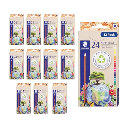 STAEDTLER Colored Art Pencils 12 Pack, 24 Pieces Per Set, 288 Total Count Break Resistant Hexagonal Coloring Pencils Set in Metal Tin, Prefered for Drawing, Adults, Kids Back to School