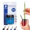 STAEDTLER Metal Double Hole Sharpener with Oval Tub - Manual Pencil Sharpener for Regular & Large Pencils, Makeup Pencils - 2 Sizes with Hinged Lid (Assorted Colors)