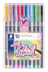 STAEDTLER triplus fineliner 334 meTime Set of 10 Colours - Triangular Fineliner with 0.3 mm Line Width, Ergonomic Shank, Dry Safe Water-based Ink