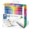 STAEDTLER triplus Fineliner 60pc Felt-Tip Pen Set: 0.3mm Assorted Colors, Water-Base Ink, Ergonomic Triangular Shape - For Detailed Coloring, Writing, Journaling & Drawing in Classroom, Home, Office