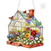 Stained Glass Suncatcher Window Hanging, Marzovitra 10 Inch Greenhouse Garden with Flowers Butterflies, Colorful Floral Real Glass Panel for Home Sunroom Patio Porch Indoor Outdoor Decor Gift Idea
