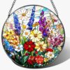Stained Glass Window Hanging, 8 Inch Wildflower Stained Glass Suncatcher, Suncatchers for Windows Hanging, Wildflower Window Decor, Florist Gift, Flower Lover Gifts, Gifts for Mom, Grandma
