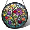 Stained Glass Window Hanging Colored Cherry Tree Large 7.8 Inch - Flowers Suncatcher Door Garden Sun Catcher Decor Birthday Christmas for Men Woman Nana Mom Grandma Wife Girl