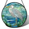 Stained Glass Window Hanging Stork Large 7.8 Inch - Suncatcher Door Garden Home Decor and Christmas Valentine for Grandma Nana Mom Women Wife Girlfriend Men