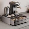 Stainless Steel Coffee Station Organizer with Sliding Drawer,Countertop Espresso Machine Stand,Coffee Pod Storage Holder for K-Cup Mugs Coffee Accessories,Space Saving Kitchen Coffee Bar Organizer for
