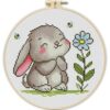 Stamped Cross Stitch Kits for Beginners-Cute Rabbit,with Embroidery Hoop
