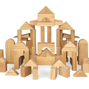 Standard Unit Building Blocks for Toddlers with Storage Tray (64 Pcs) Sanded Wood Blocks for Children, Original STEAM, and STEM Learning, Classic Wooden Toys for Kids Parties and Classrooms