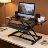 Standing Desk Converter 38" W,Height Adjustable Sit Stand Workstation with Gas Spring Lift,Wide Keyboard Tray Dual Monitor Riser,Ergonomic Desktop Stand for Home Office