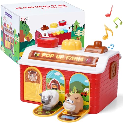 STAPAW Montessori Pop Up Toy for Babies 12 Months - Interactive Cause and Effect Toys for Toddlers 1-3, Sensory Learning Development Toy with Music & Animals, First Birthday Gift for Baby Boy Girl
