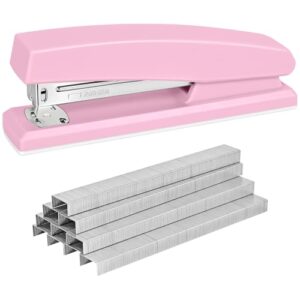 Stapler with 5000 Staples - Office Stapler, 25 Sheet Capacity, Staplers for Desk, Non-Slip, Pink