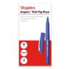 STAPLES Inspire Felt Tip Pen, Medium Point, 0.7mm, Blue Ink, Dozen