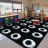 STARUIA Classroom Rug Elementary with Circle, 6x8.4 Large Circle Time Rug for Classroom Preschool Nursery Daycare, Non-Slip Classroom Carpet Kids Rugs for Playroom and Teaching, Seats 20, Black