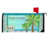 Stay Calm Palm USA Fully Magnetic Mailbox Cover, Tropical Coastal Beach Summer Mailbox Wrap with Address Numbers, UV-Protected, Fits Standard Mailboxes