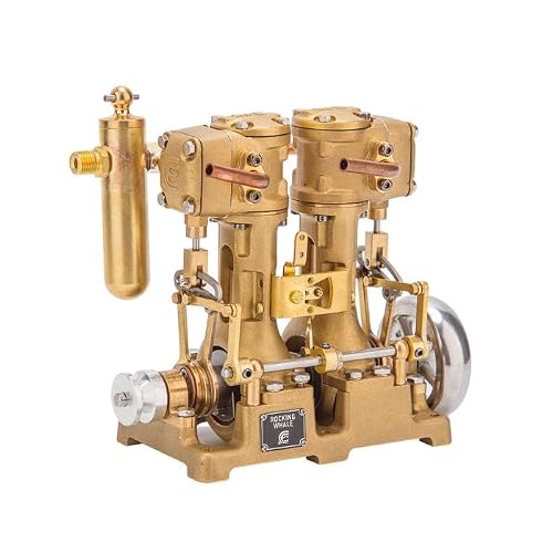 Steam Engine Kit, RW-L2 Mini Inline Double Cylinder Reciprocating Live Steam Engine with Air Pump & Stephenson Valve Gear for 70-130cm Steam Boats, STEM Learning & Physical Demonstration for Adults