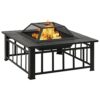 Steel Garden Fire Pit with Poker, XXL 31.9x31.9x18.5 Inch Outdoor Patio Fireplace with Mesh Cover for Warmth and Ambiance