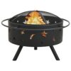 Steel Outdoor Fire Pit with Mesh Cover and Poker, 29.9 Inch XXL Large Bowl for Garden Patio Warmth