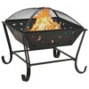 Steel Outdoor Fire Pit with Poker, 24.4 Inch XXL Deep Bowl for Warmth and Safety, Mesh Cover with Carry Ring