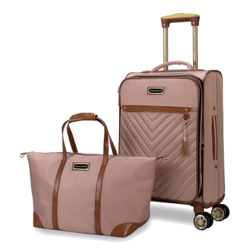 Stella Blanc Belle 2-Piece Softside Carry-On Luggage Set with Travel Tote, Lightweight Expandable Spinner Suitcase, Water-Resistant Polyester, 8-Wheel 360° Spinner Wheels, Mauve