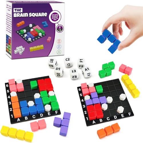 STEM Puzzle Game The Brain Square with 160000+ Solutions Pattern Matching Blocks Brain Teaser Toy Roll Dice & Race Your Opponent to Fill Grid Travel Game for Kids & Teens Back to School Birthday Gift