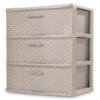 Sterilite 3 Drawer Wide Storage Tower, Plastic Weave Organizer, Grey Pumice - Lightweight Opaque Container for Bedrooms, Closets, or Bathrooms