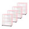 Sterilite 4 Pack Wide 3 Drawer Storage Cart, Rolling Organization, Pink