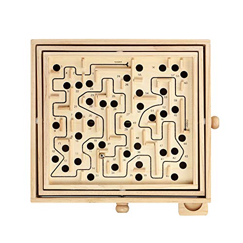 STERLING Wooden Labyrinth Marble Maze Game, Large 12.75" x 11.5" Tilt Maze Game Board with 60 Waypoints and Marble Balls Included, for Kids and Adults 6 Years and Up