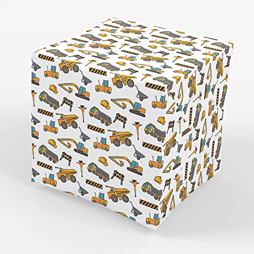 Stesha Party Construction Trucks Themed Flat Gift Wrapping Paper for Kids Birthday, Boy Baby Shower, Party Supplies, Present Wrap, 30x20, 3 Sheets