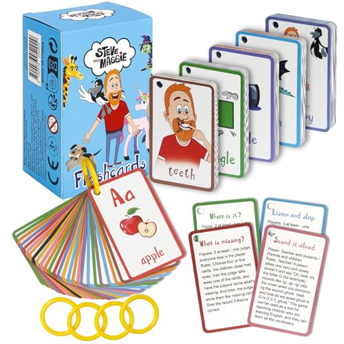 Steve and Maggie Sight Words Flash Cards for Toddlers, 115 PCS Toddler Flash Cards, Phonics Alphabet Numbers Shapes Colors, Preschool Kindergarten First Words Learning Toys
