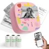 Sticker Printer, Portable Mini Printer, Inkless Bluetooth Sticker Maker with Rolls Paper, for Notes, DIY, Gift, Smart AI APP-Pink