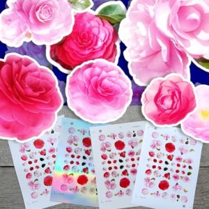 Stickers Pack (Over 150 Stickers) Bright Pink Collections of Pretty Roses Vintage Styled Small Vinyl Stickers White Hologram Transparent