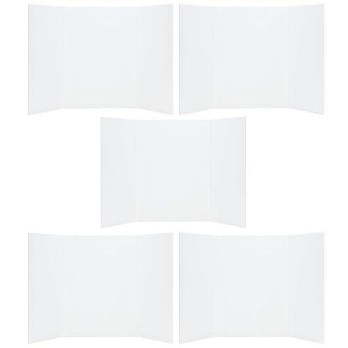 STOBAZA 5pcs Trifold Presentation Board White Corrugated Paper Poster Boards with Foldable Construction and Smooth Bright Surface for Community Display Events and Commercial Demonstrations