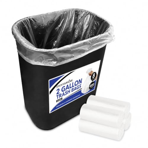 Stock Your Home Clear 2 Gallon Trash Bag (400 Pack) Un-Scented Small Garbage Bags for Bathroom Can, Mini Waste Basket Liner, Plastic Liners for Office Trashcan and Dog Poop, Bulk Household Supplies