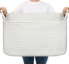 Storage Basket, Large Blanket Basket, Washing Basket for Laundry, Dirty Clothes Basket for Living Room, Nursery, Bedroom, Woven Rope Storage Basket for Blankets, Toys, 55x38x30 cm, 65L, White