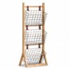 Storage Basket Stand with Wood Frame, Bathroom Shelf with Wire Baskets