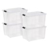 Storage Bins 60 Quart with Lids, 4 Pack Clear Plastic Totes, Stackable Organizer Containers for Garage, Attic & Dorm, Stackable Boxes
