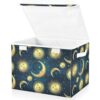 Storage Boxes with Lids, Gold Celestial Moon Sun Stars Large Storage Basket Organizer Shelves Cube Bin Toy Clothes Underbed