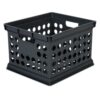 Storage Crate, Black Plastic Stackable Utility Bin with Handles, 30.6 Qt