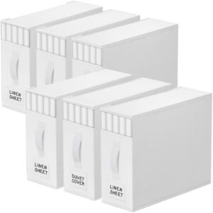 StorageTastic 6 Pack Bed Sheet Closet Organizers and Storage,Sturdy Foldable Storage Containers with Window and Label,Storage and Organization for Bedding Sheets,Duvet Covers,Blankets (White)