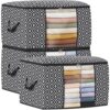 StorageTastic Direct 100L, 3 Pack, Storage Containers, Large Clothes Storage Bins Foldable Organization and Storage Bags with Reinforced Handle, Clear Window for Bedding, Blankets, Clothing, Black