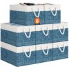StorageTastic Storage Bin,Collapsible Storage Basket For Organizing,Large Storage Boxes With Rope Handles,Storage Containers,White & Blue,8 Pack