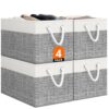 StorageTastic Storage Bin,Collapsible Storage Basket For Organizing,Large Storage Boxes With Rope Handles,Storage Containers,White & Grey,4 Pack