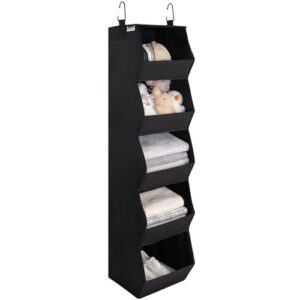 StorageWorks Basics Hanging Closet Organizer, 5-Shelf Wide Trapezoid Closet Shelves with Reinforced Anti-Sagging Support for Sweaters, Hoodies and Handbags, Foldable Storage Organizer, Black