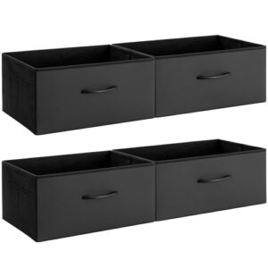 StorageWorks Black Storage Bins, Leather Front Fabric Storage Bins with Handles, Closet Organizers and Storage Bins, Organizer Baskets for Shelves, Collapsible Storage Baskets, Large, 4-Pack