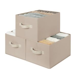 StorageWorks Closet Organizer Storage Baskets, Fabric Storage Bins for Shelves, Closet Organization and Storage Basket, Organizer Bins, Light Brown, 3-Pack, Large