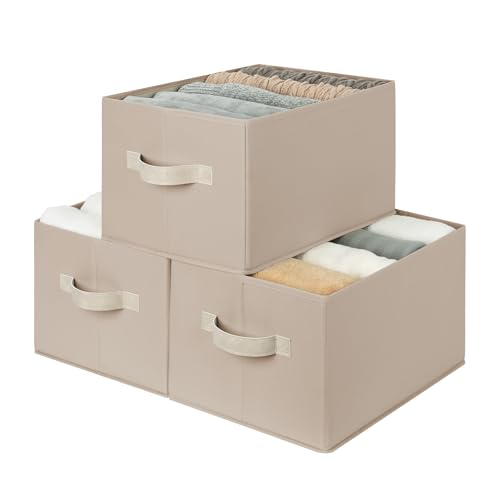 StorageWorks Closet Organizer Storage Baskets, Fabric Storage Bins for Shelves, Closet Organization and Storage Basket, Organizer Bins, Light Brown, 3-Pack, Large