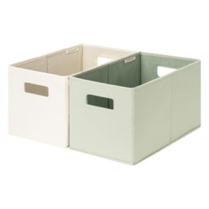 StorageWorks Fabric Storage Bins for Shelves, Closet Organizers and Storage Baskets, Collapsible Storage Bins with Cutout Handles, Medium, 2-Pack, Ivory and Light Green