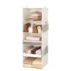StorageWorks Hanging Closet Organizer, 5-Shelf Hanging Shelves with 2 Hooks, Foldable Space-Saving Design, Closet Organizers and Storage for Bedroom, Dorm, Locker, White & Ivory